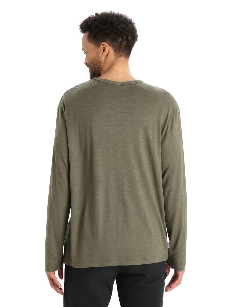 Men's Icebreaker Merino Granary Pocket T-Shirt Long Sleeve Loden | CA 1709VRWD